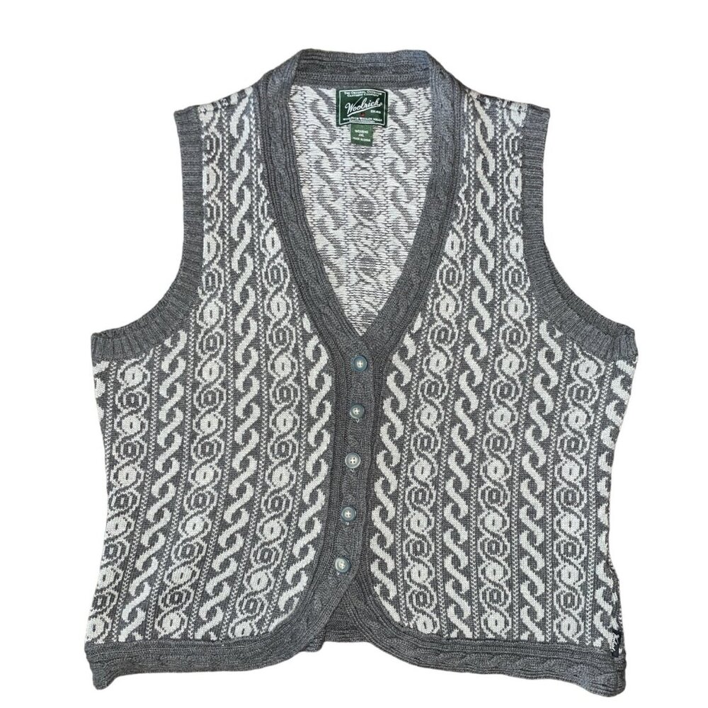 Woolrich Women's Berwyn Button Up V-Neck Sweater Vest Charcoal Heather Cotton Si